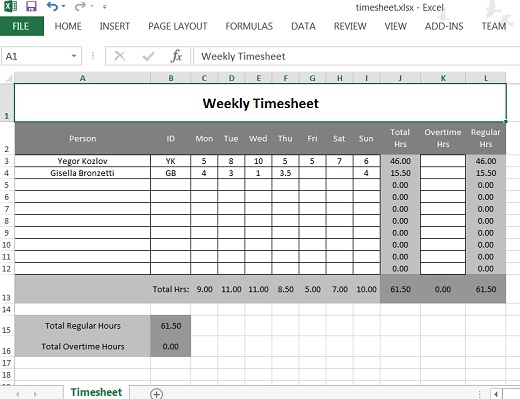 Apache POI Excel File Example - TimesheetDemo
