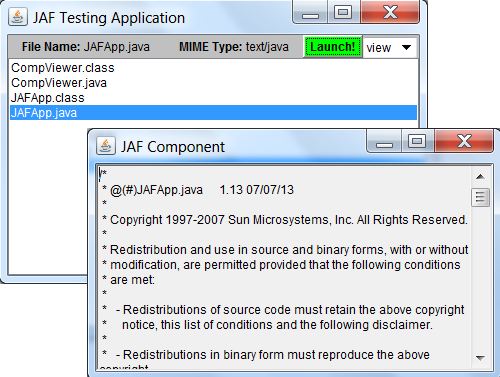 JAF Demo Application - JAFApp.java