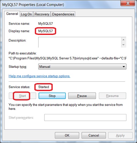 MySQL Server Service - MySQL57