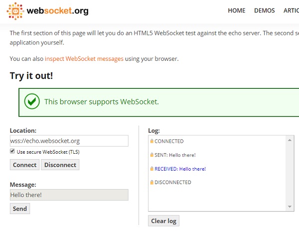 WebSocket Echo Server Test Page