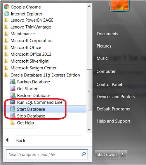 Oracle Database 11g XE - Start and Stop Service